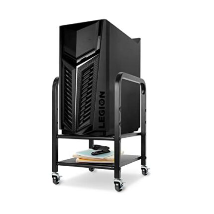 Computer Tower Stand, 360Tronics Adjustable Desktop ATX-Case CPU Holder, 2-Tier PC Rolling Stand Mobile Steel Desktop Case Stand Cart with 4 Lock