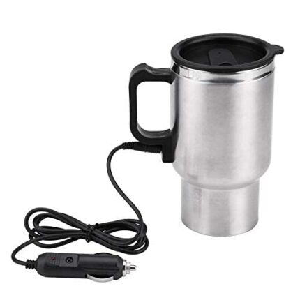 Car Kettle Boiler, 12V Electric Stainless Steel Liner Heating Cup 450ml Portable Travel Camping Water Bottle Heater Thermoses Cigarette Lighter T
