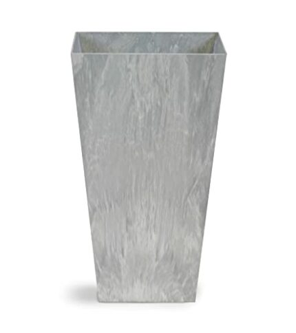 Ivyline Grey Stoneware Square Ella Vase with Built in Drainage - Frost Proof & UV Stable Decorative Lightweight Outdoor Flower Planter - H70cm x