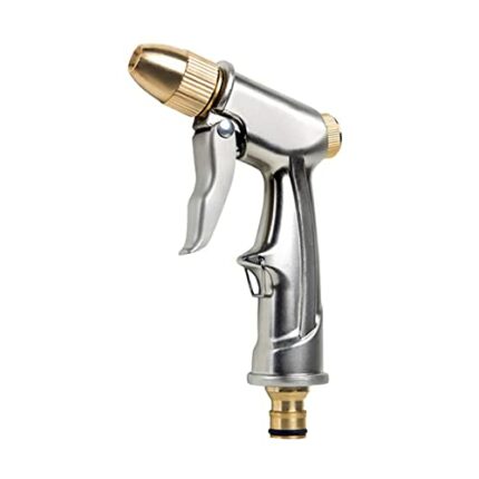 Garden Hose Spray Gun with Brass Nozzle, Metal Water Gun Garden Hose Nozzle Metal High Pressure Water Hose Pipe Spray Gun for Car/Pet Washing, Pl