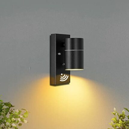Unikcst Dawn to Dusk Outdoor Wall Lights Mains Powered IP44 Black Outside Light with Sensor 240V for Front Door Porch - Incl. 1X 5W GU10 LED Warm