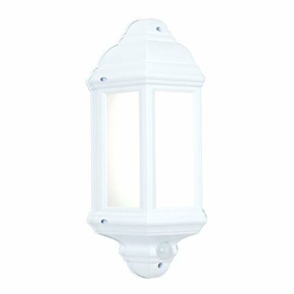 National Lighting HALBURY LED Outdoor 7W Outdoor Garden LED White Half Wall Lantern PIR Motion Sensor Presence Detector IP44 Rated