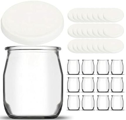 Set of 12 Glass Yoghurt Pots with 24 Airtight Lids including 12 Lids | Made in France | for Yoghurt Maker & Cookware (Thermomix, Cookeo, etc.) |