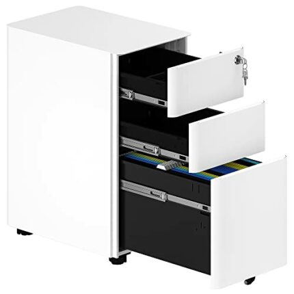 YITAHOME Fully Assembled 3-Drawers Rolling File Cabinet - Lockable Drawers, Home Office Mobile Filing Cabinet with Wheel, Under Desk File Cabinet
