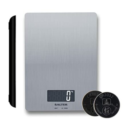 Salter 1103 SSDR Digital Kitchen Scale - 5 Kg Max Capacity, Sleek Food Weighing Baking/Cooking Scales, LCD Display, Premium Stainless Steel, Tare