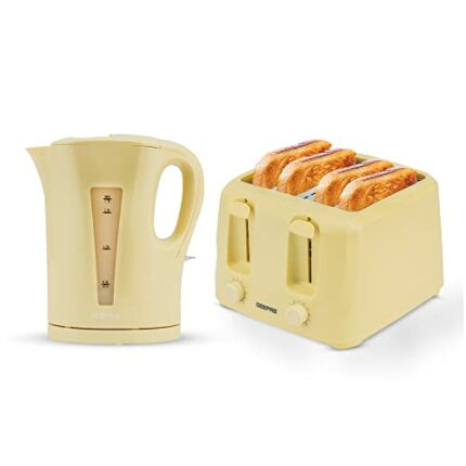 Geepas Cordless Electric Kettle & 4 Slice Bread Toaster Kitchen Set – 1.7L 2200W Fast Boil Kettle – 1400W Fast Toaster with 6 Level Browning Cont