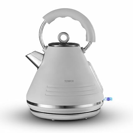 Tower T10074GRY Ash Rapid Boil Pyramid Kettle with Easy Open Lid, Removable Filter, 1.7L, 3KW, Grey and Chrome