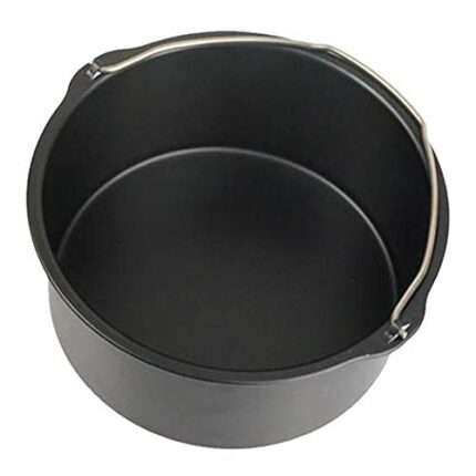 Cake Barrel Tin Non-Stick Round Baking Pan Air Fryer Tray Sturdy Steel Pizza Bread Pan Dish with Handle 6/7/8 Inch (8-inch)