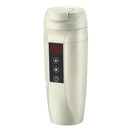 Baceyong 12V/24V 450ML Stainless Steel Car Electric Tea Kettle, Portable Travel Thermos Heating Cup, Cooking for Coffee Milk Tea Water Drink, Whi