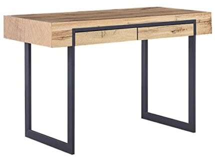 Beliani Home Office Desk 2 Storage Drawers 120 x 55 cm Light Wood with Black Vida