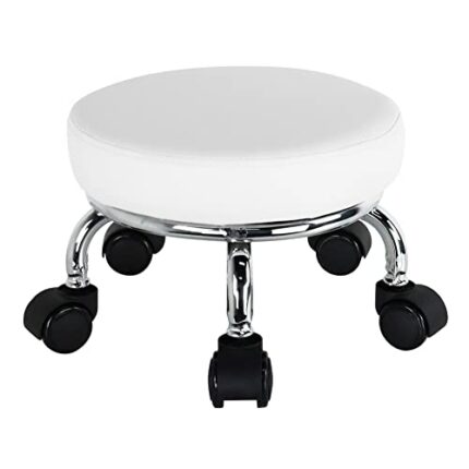 WKWKER Roller Seat PU Leather Low Round Rolling Stool Small Stool with Universal Swivel Caster Wheels for Home Office Garage Shop Fitness Sport,H