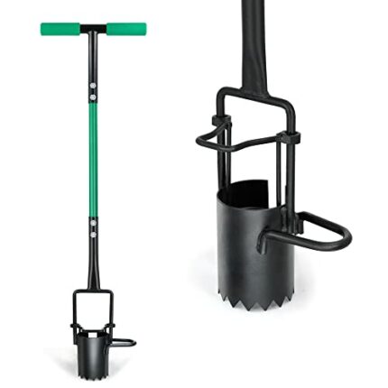 Hortem Bulb Planter Tool Long Handle, Long Handled Bulb Planter with Sliding Footrest for Easy Soil Pushing, Transplant Flowers, Seedlings or Veg