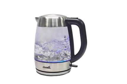 AddAcsaCI PREMIUM Glass Kettle, 1.7L, 3000W FAST Boiling, Illuminating Blue LED ring, with British Technology STRIX Thermostat, BS Plug (1.7 Litr