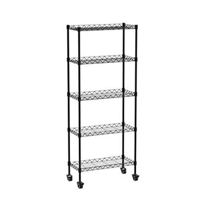 SUOERNUO 5-Shelf Shelving Storage Unit on Wheel Casters Metal Organizer Wire Rack for Home Office Kitchen Bathroom Organization Black(30Lx14Wx62.