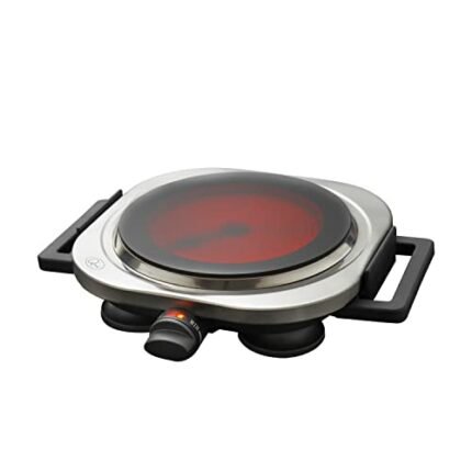 Quest Ceramic Infrared Single Hot Plate/Adjustable Temperature Control From 100℃ To 600℃ / 1200W / Rapid Heat Up/Lightweight & Portable/Great For