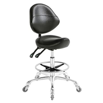 Saddle Stool Chair with Back Support Footrest, Heavy-Duty(350LBS), Hydraulic Rolling Swivel Adjustable Stool Chair for Salon Spa Beauty Massage D