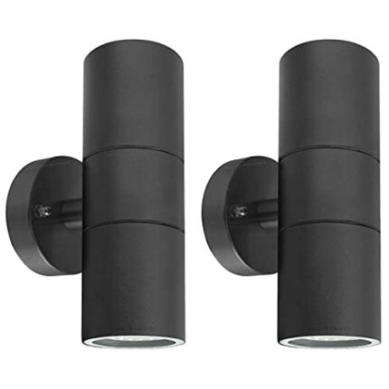 2 X Black Stainless Steel Double Outdoor Wall Light IP65 Up Down Garden Wall Lamp ZLC035B, Matt Black