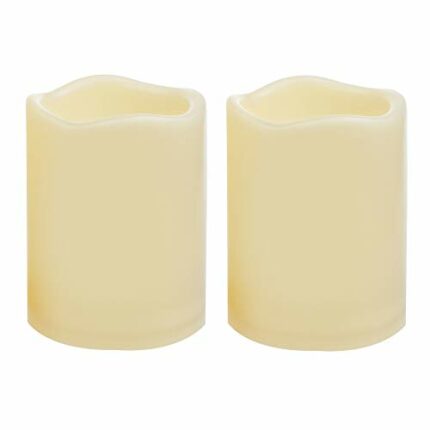 2 PCS 3" x4" Waterproof Outdoor Battery Operated Flameless LED Pillar Candles with Timer Flickering Plastic Resin Electric Decorative Light for L