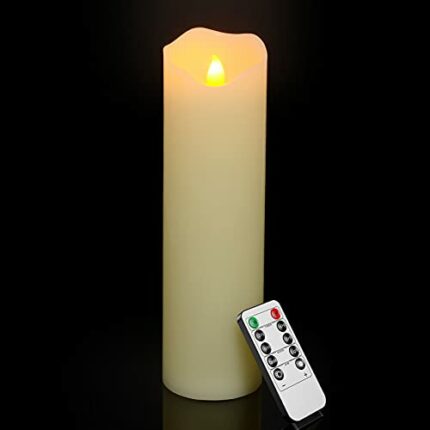 PChero Real Wax LED Pillar Candle, 1pcs 10" Battery Operated Candle Light with Remote Flickering Flameless Candle for Room Wedding Date Decoratio