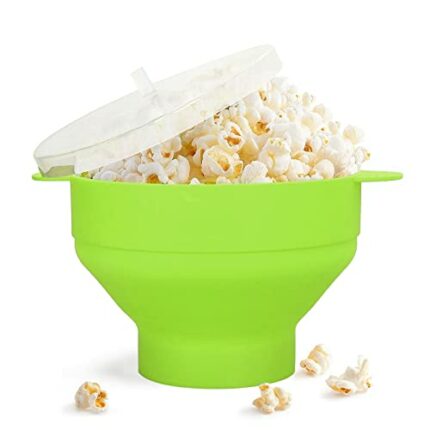 Large Microwave Popcorn Maker, Silicone Popcorn Popper Microwave Collapsible Bowl with Lid and Handle, Dishwasher Safe(Green)