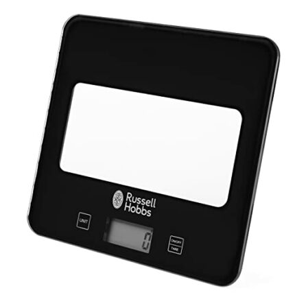 Russell Hobbs RH015711AR Digital Kitchen Scale, 5kg Capacity, Imperial/Metric, Touch Panel, Easy Read, Compact Glass Baking Scales, On/Off Button