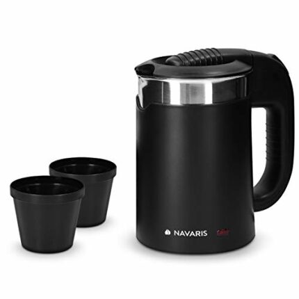 Navaris Compact Electric Travel Kettle - 0.5 Litre Jug Kettle with Dual Walls and Boil Dry Protection - Small 1100W Holiday Kettle with 2 Cups