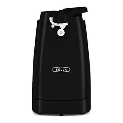 BELLA Electric Can Opener and Knife Sharpener, Multifunctional Jar and Bottle Opener with Removable Cutting Lever and Cord Storage, Stainless Ste
