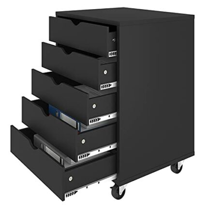 YITAHOME 5 Drawer Chest, Mobile File Cabinet with Wheels, Home Office Storage Dresser Cabinet, Black, 18.7" W x 15.7" D x 25.2" H (wheels include