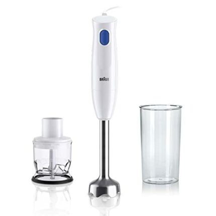 Braun MultiQuick 1 Hand Mixer MQ10.201MWH, Lightweight Mixer with EasyTwist Technology, One Speed, 350ml Chopper and 600ml Beaker Included, 450W,