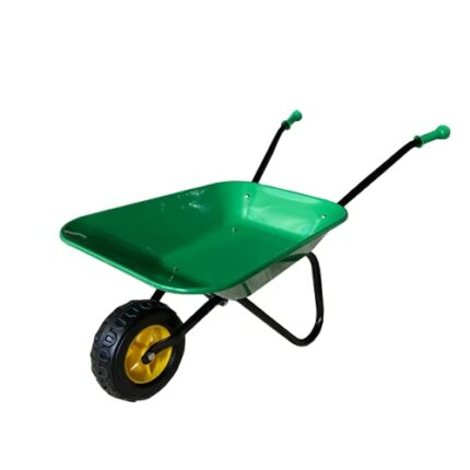 ASC - Child Kids Metal Wheelbarrow - Metal Tray & Frame, Rubber Handles, Puncture-Resistant Tire, Green & Black - Outdoor, Educational, Farm, Gar
