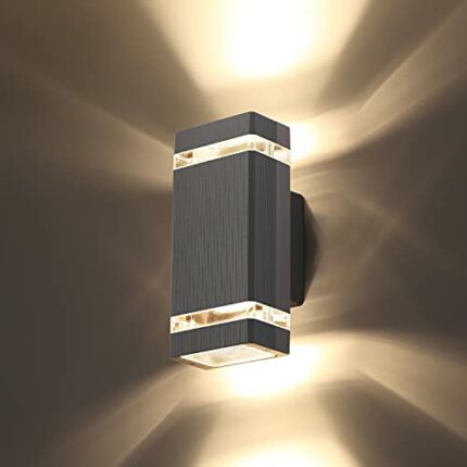 CELAVY Outdoor Wall Lights Mains Powered, Up Down Outside Wall Lights IP65 Waterproof, Porch Light Front Door Lamp Modern Aluminium GU10, Externa