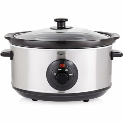 Swan SF17020N 3.5 Litre Oval Stainless Steel Slow Cooker with 3 Cooking Settings, 200W, Silver