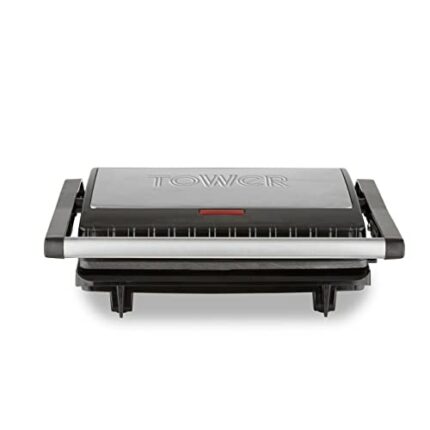 Tower T27038 4 Portion Health Grill and Panini Grill with Non-Stick Cerastone Coating, 750W, Black & Stainless Steel