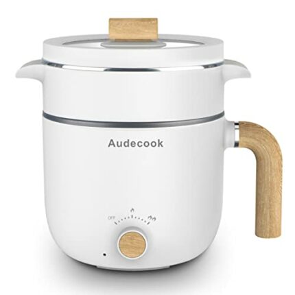 Audecook Electric Hot Pot with Steamer, 1.5L Portable Non-Stick Mini Multifunctional Cooker, Shabu Hot Pot, Electric Skillet with Dual Power Cont