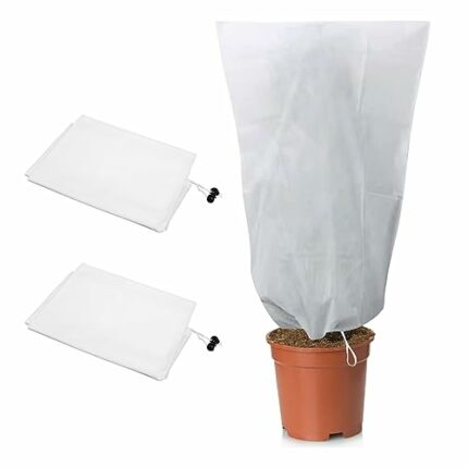 2 Packs 120 * 180cm Plant Protection Fleece Cover Horticultural Warming Fleece Jacket Anti Frost with Drawstring Garden Fleece Bags Protection Wi