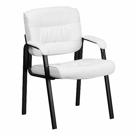 Flash Furniture Executive Side Reception Chair Finish, Metal, White Leather/Black Frame, 79.38 x 57.15 x 24.77 cm