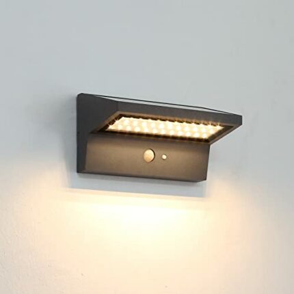 HLFVLITE Solar Wall Light Outdoor with Motion Sensor - 36 Bright LEDs, 3 Lighting Modes, IP54 Waterproof, Automatic Aluminum Security Lamp for Ga
