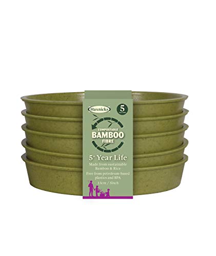 Haxnicks 5x Indoor & Outdoor Sustainable Bamboo Fibre Plant Saucers | 5 Inch Diameter | Pack of 5 | Sage Green |Pot120101