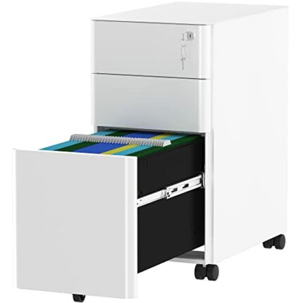 YITAHOME Fully Assembled Metal File Cabinet with 3 Lockable Drawers, Anti-tipping Rolling Filing Cabinet with 360° Mobile Wheel, Under Desk File