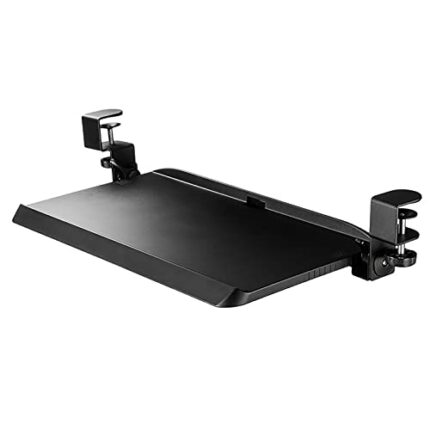 WANGFENG Clamp-On Keyboard Tray, Height Adjustable Slide-Out Keyboard Mouse Platform Computer Drawer Extra Desk Space for Office Home Typing and