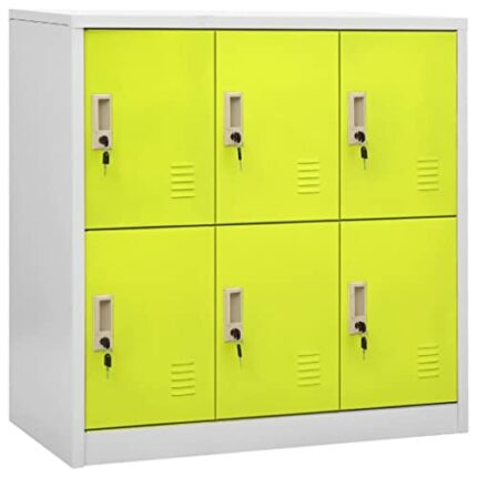 vidaXL 5x Locker Cabinets Home Office School Modern Locker-Style Storage Side Document Cabinet Organiser Cupboard Light Grey and Green Steel