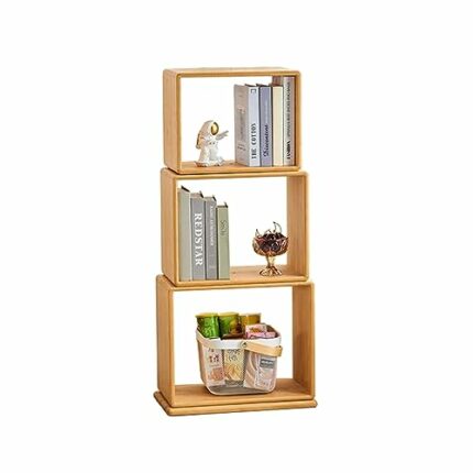 VERAMY 3 Tier Bamboo Bookshelf Rotating Bookshelf Floor Standing Bookcase Storage Rack Large Capacity Bookshelf Utility Organizer Shelves For Liv