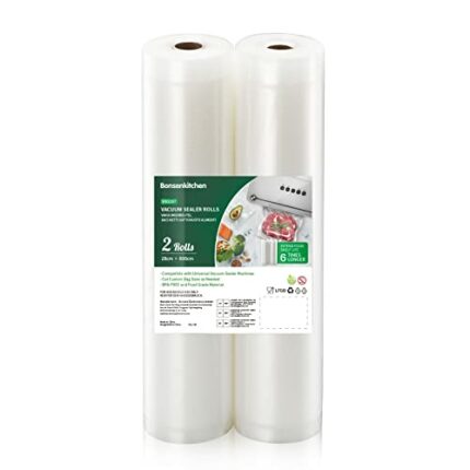 Bonsenkitchen Vacuum Food Sealer Rolls Bags, 2 Packs 28 x 600 cm Storage Bags (Total 12 m), BPA Free, Durable Commercial Customized Size Food Bag