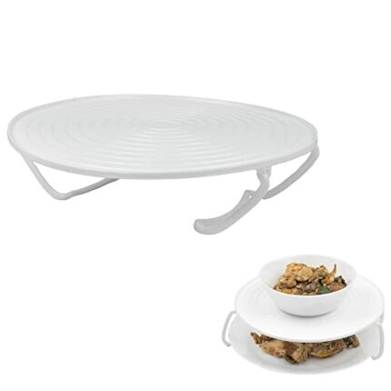 Jazooli Microwave Folding Round Tray Double Tier Plate Dish Bowl Holder Rack Cover Stack Stacker Stand Support Kitchen Cook Organiser Anti-Slip 2