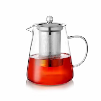 PluieSoleil Clear Glass Teapot with Filter,Heat-Resistant Glass Infuser Tea Pot,Round Shape Borosilicate Glass Teapot,950ML Stovetop Microwave Sa