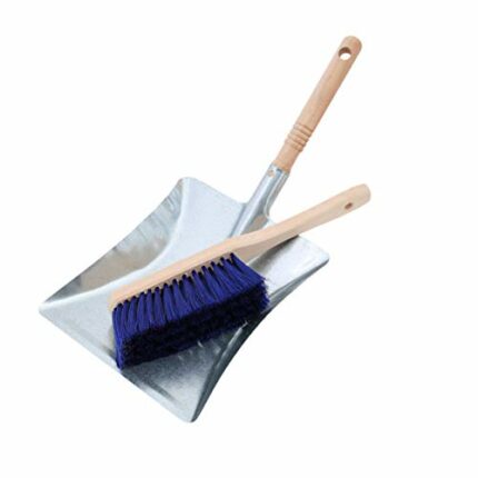 Kamino-Flam Galvanised Metal Dustpan Set, Traditional Hearth Fireside Ash Shovel and Brush Set, Dustpan and Brush with Looped Beech Wood Handle,
