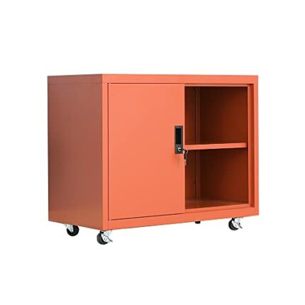Fumedo Metal Mobile Lateral File Cabinet, Storage Locker,Printer Stand with Open Storage Shelves for Office,School,Home,Living Room. (Orange)