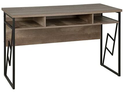 Beliani Modern Industrial Desk Home Office Study Shelves Wooden Dark Wood Finish Forres
