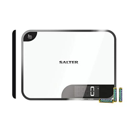 Salter 1064 WHDR Digital Kitchen Scale - 5kg Capacity, Easy Read Display, Add &Weigh/Tare Function, Measure Liquids in ml/fl.oz, Glass Platform F