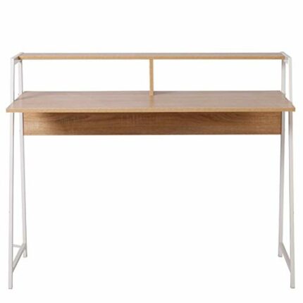 HDDFG 1PC Oak 112 * 56 * 90cm Wood Desk With A Long Shelf Computer Desk Workstation Home Office Laptop Desktop Bedroom Table Household
